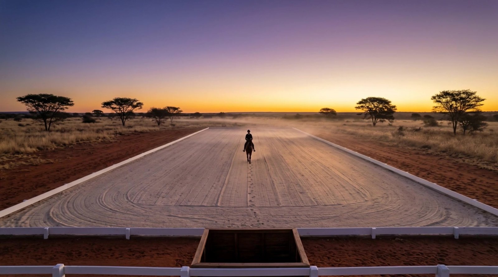The view from C: the pair halted on the centre line at dawn